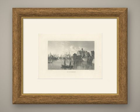 Antique Print of the Port of Hamburg by Wallis, 'c.1880', shown framed