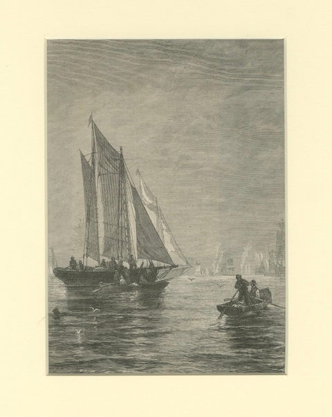 Engraving of Sailing Boats in Possibly Victoria Harbour, Hong Kong, ca.1850, close-up 3