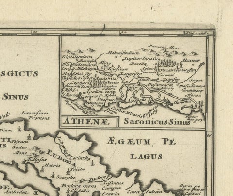 Original Antique Map of the Coast of Part of Greece, with Athens and Thebes, close-up 3