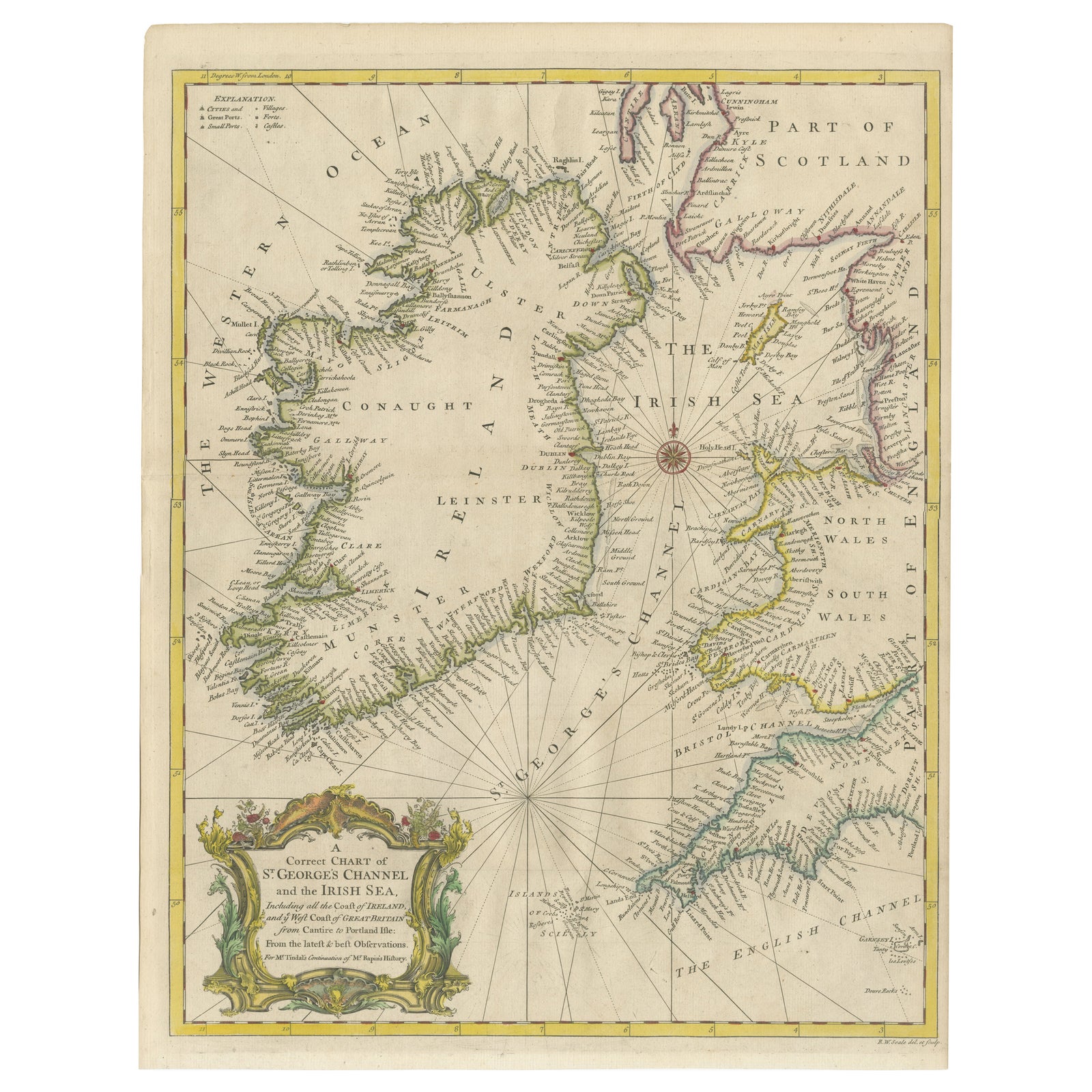 Hand-colored Nautical Chart: St. George's Channel and the Irish Sea, 1744