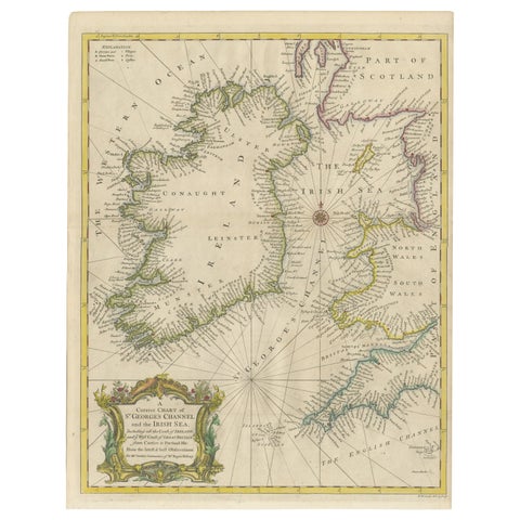 Hand-colored Nautical Chart: St. George's Channel and the Irish Sea, 1744