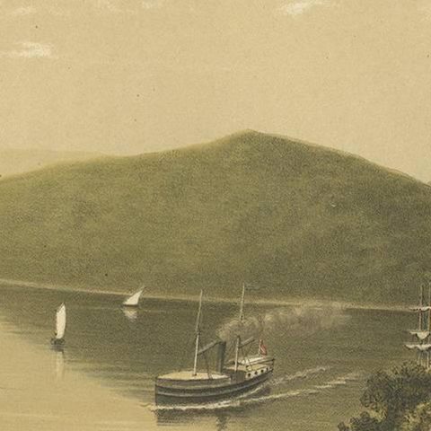 Antique Print of a Steamship at the Legundi Strait by M.T.H. Perelaer, 1888, close-up 2