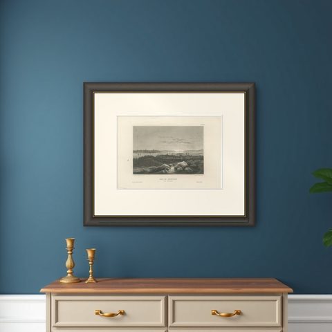 Bay of New York from Hoboken, Antique New York Harbor Engraving, c.1850, shown framed on a wall