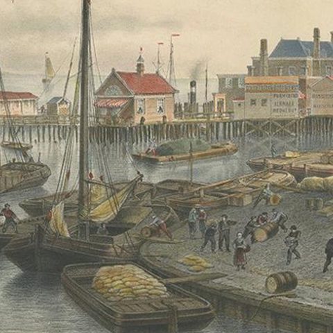 Antique Print of the Harbour of the IJ 'Amsterdam' by Stemler '1871', close-up 2