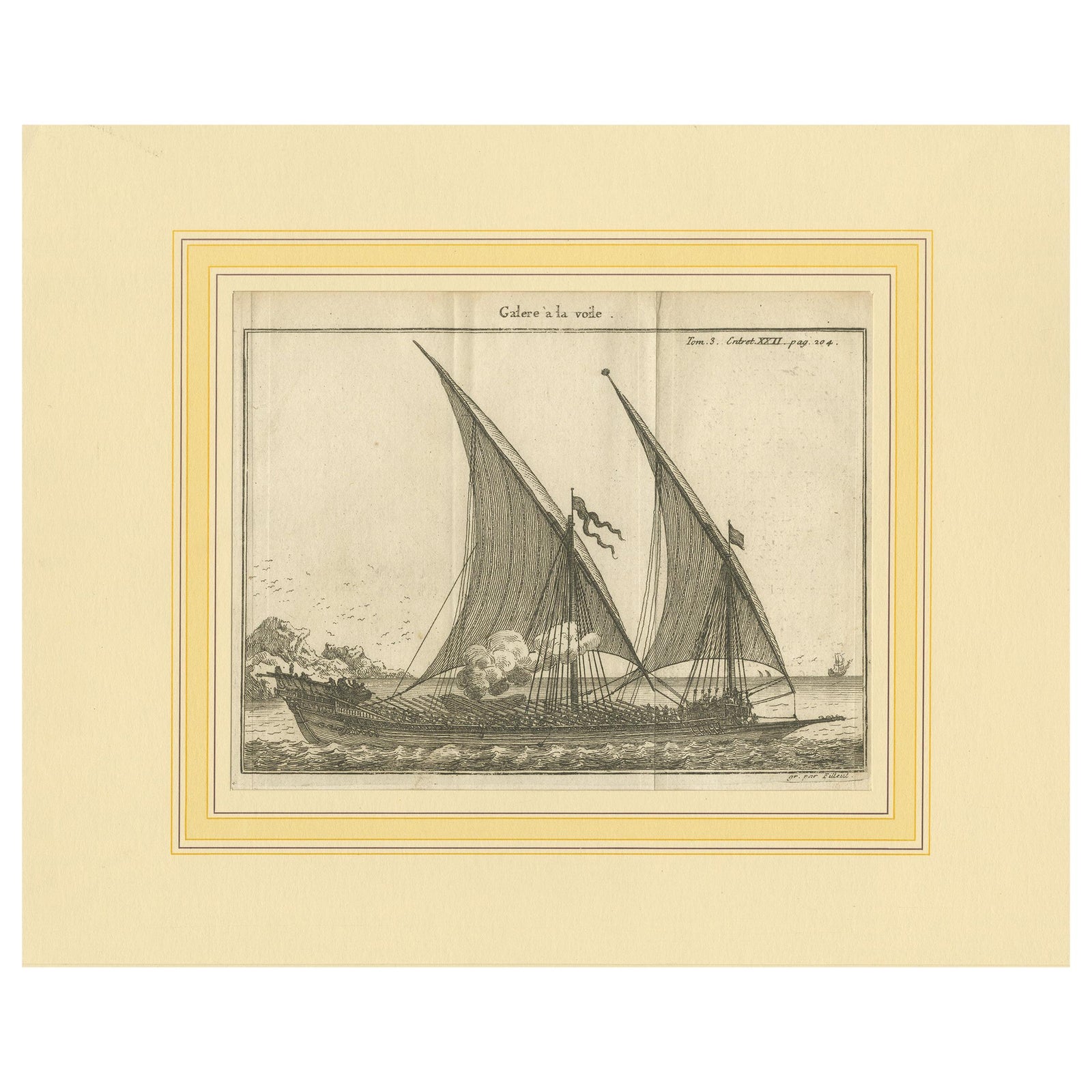 Antique Print of a Sailing Galley by Pluche '1735'