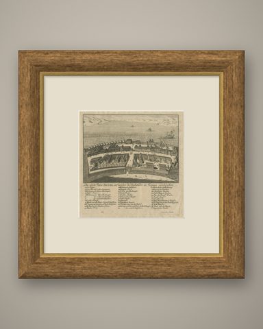 Dejima (Desima) Dutch Trading Post, Nagasaki Japan, VOC Engraving, 1736, shown framed