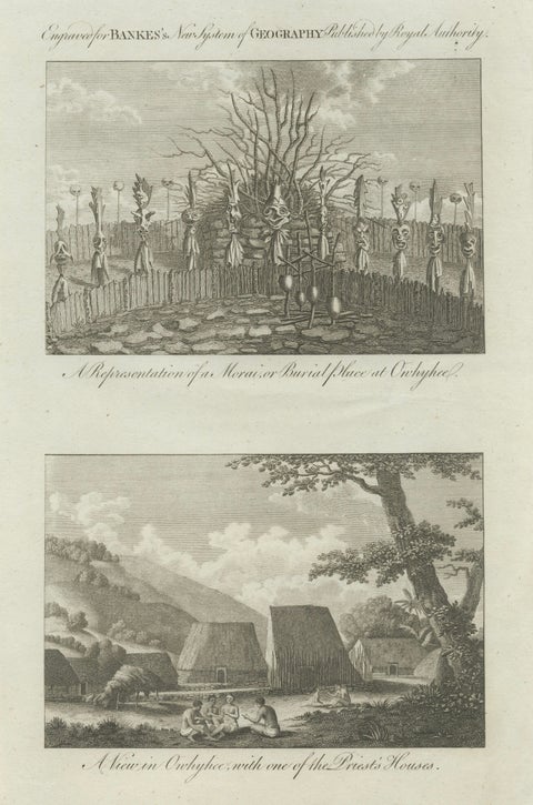 Hawaii Religious Site & Village Engravings, Owhyhee, Cook Voyage, c.1790