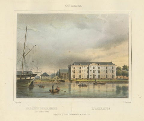 Antique View of Amsterdam Naval Arsenal, Hand-Colored Lithograph c.1850, close-up 6