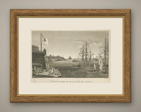 View of the Harbor of Cannes, Engraving by Dubois after Courvoisier, 1784, shown framed