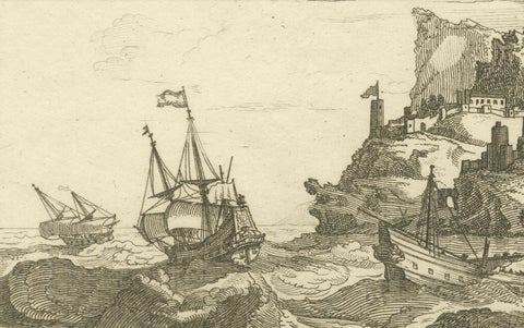 Fortified Island in the Aegean Archipelago with Ships at Sea, circa 1680, close-up 1