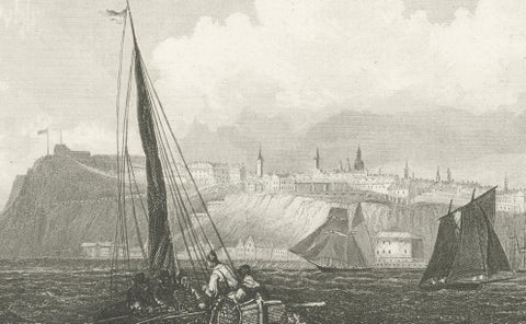 Quebec City Canada Harbor View, Antique Steel Engraving St. Lawrence River 1854, close-up 3