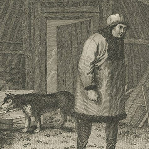 Interior of Winter House, Kamchatka, Cook Voyage Engraving c.1803, close-up 3