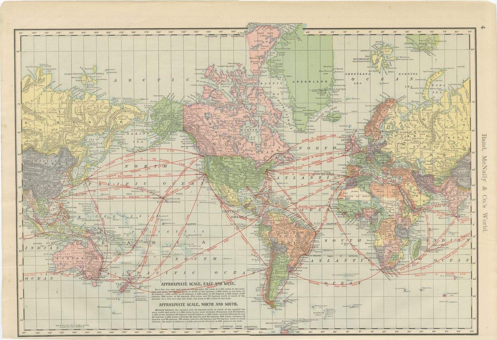 Antique Map of the World, with Steamship Routes, Rand McNally, 1899, view 2