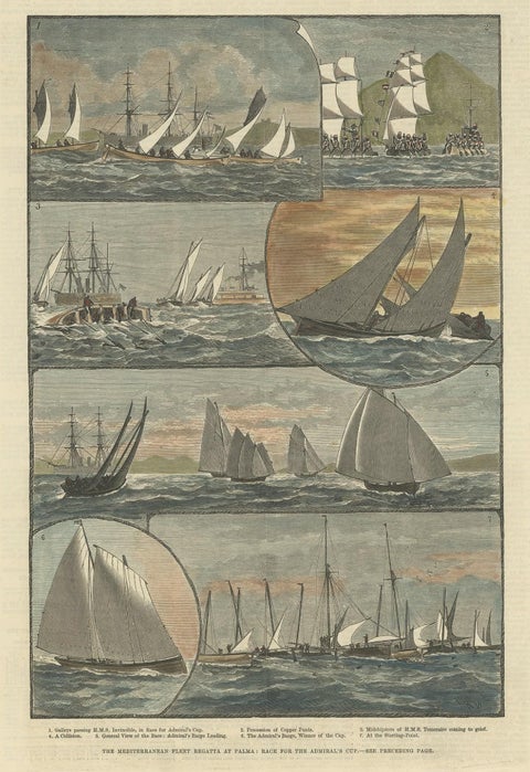 Antique Print of The Sailing Race for the Admiral's Cup at Palma, 1881, close-up 1