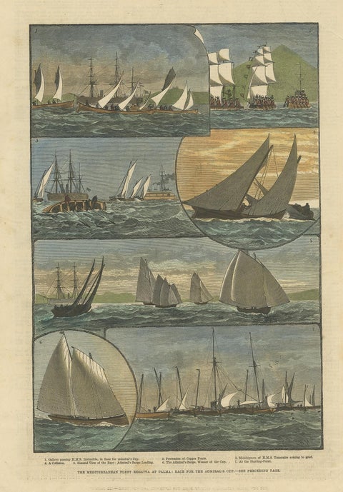 Antique Print of the Mediterranean Fleet Regatta at Palma, 1881, Colored, view 4