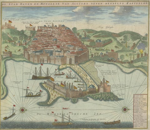 Antique Print of the Port and City of Algiers by Van Keulen, circa 1720, view 2