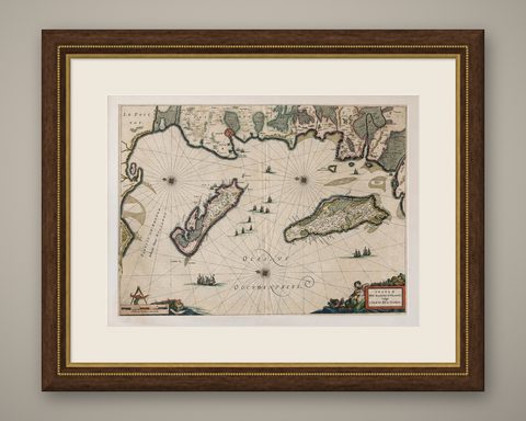 Blaeu Map of Île de Ré & Oléron, La Rochelle Coast France, c.1642, shown framed