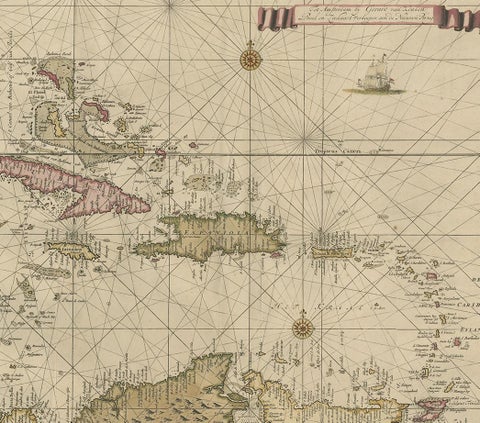 Engraving of a Map of Florida, the Gulf Coast, Caribbean & Central America, 1728, view 4