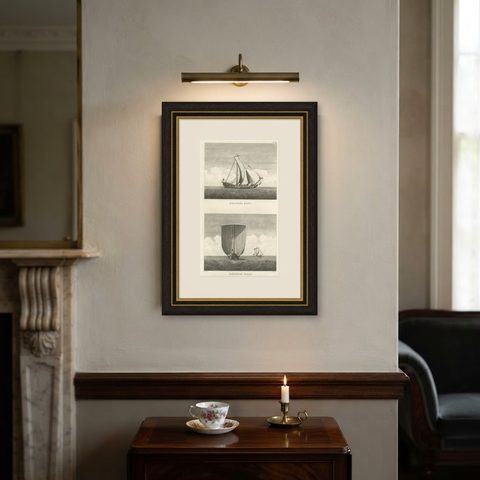 Antique Print of Two Japanese Vessels, 1799, shown framed on a wall