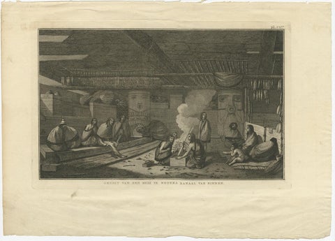 Interior of a Nootka House, Vancouver Island, Cook Voyage Engraving c.1795, view 2
