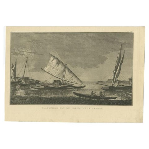 Antique Print of Boats of the Friendly Islands or Tonga, by Cook, c.1801, view 2