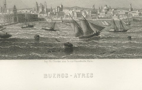 Antique Engraving of Buenos Aires, City and Harbor View, 1867, close-up 2