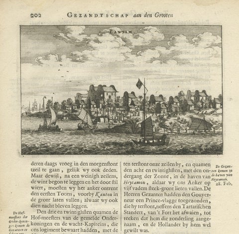 Antique Print of Chinese Vessels Near Lantam, China, 1665, close-up 1