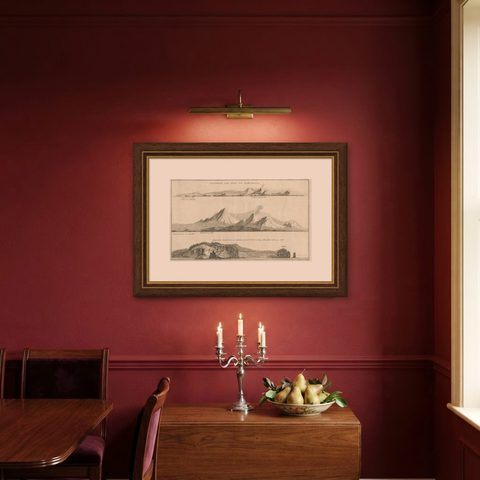 Antique Print with Coastal Views of Kamchatka in Russia by Cook, 1803, shown framed on a wall