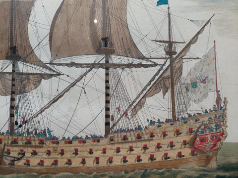Antique Print of a Naval Vessel by Mortier '1695', view 4