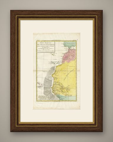 Antique Map of the Coast of Northwest Africa by Dien, 1820, shown framed