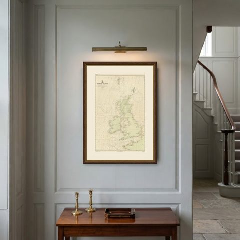 Large Sea Chart of the British Islands, 1918, shown framed on a wall