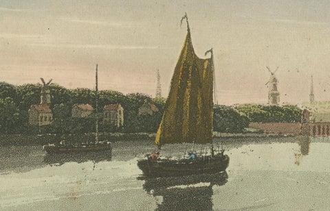 Antique View of Amsterdam with Sailing Boats, Hand-Colored Print c.1818, close-up 3