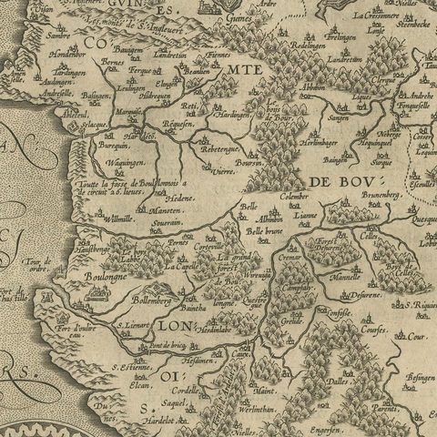 Antique Map of the Coastline Between Calais and Estaples and Northern France, close-up 1