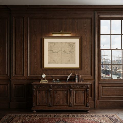 Old Sea Chart of Northern Norway, also depicting Part of Lapland & Russia, 1702, shown framed in a room