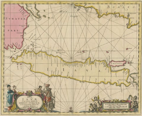 Antique Map of Java, Sumatra & Borneo, Dutch East Indies Sea Chart c.1700, close-up 2