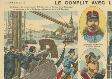 Conflict with Siam, a French Naval Action Scene, Épinal Colonial Print, 1893, close-up 3