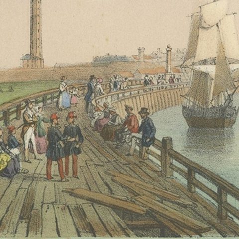 Original Antique Print of the Port of Calais, France, ca.1860, close-up 2