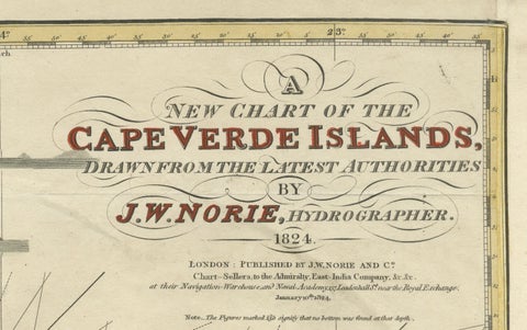 Nautical Chart of Cape Verde Islands by J.W. Norie, 1824 Coastal Map, close-up 6