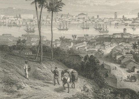 Rare Antique Engraving, Valparaíso, Chile Harbor and City Scene, 1867, close-up 1