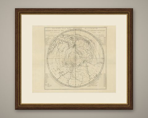 Antique Chart of the Southern Pole, Showing Three Routes of Captain Cook, 1803, shown framed