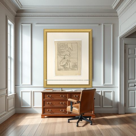 Antique Map of the Port of Acapulco in Mexico, 1749, shown framed in a room