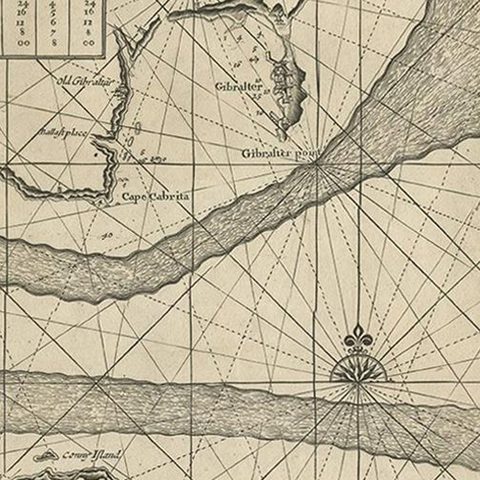 Antique Map of the Straits of Gibraltar by J. Gascoyne, circa 1716, close-up 1