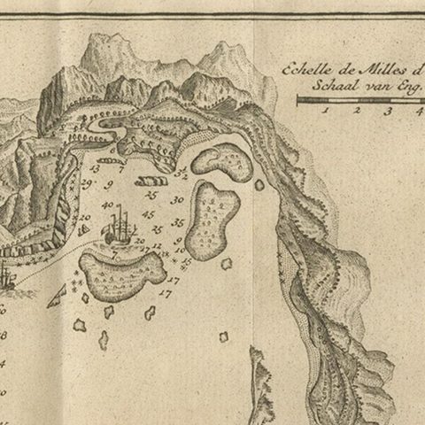 Antique Map of a Bay on the Coast of Chile, South America, c.1749, close-up 1