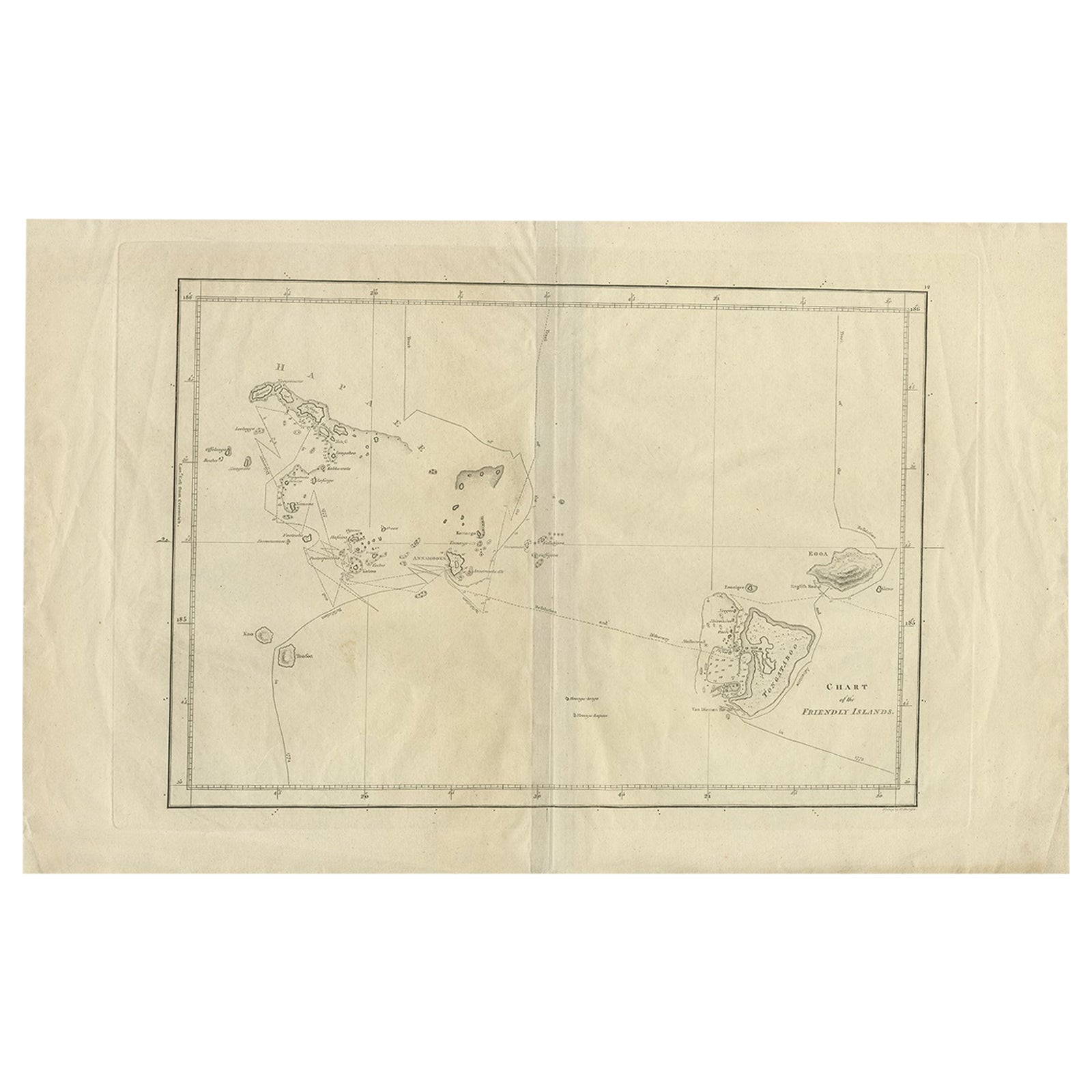 Antique Chart of the Friendly Islands or Tonga in the Pacific Ocean, 1785