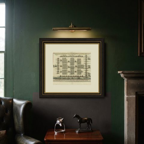 Antique Print of the Fleet of William III of Orange by Merian 'c.1700', shown framed on a wall