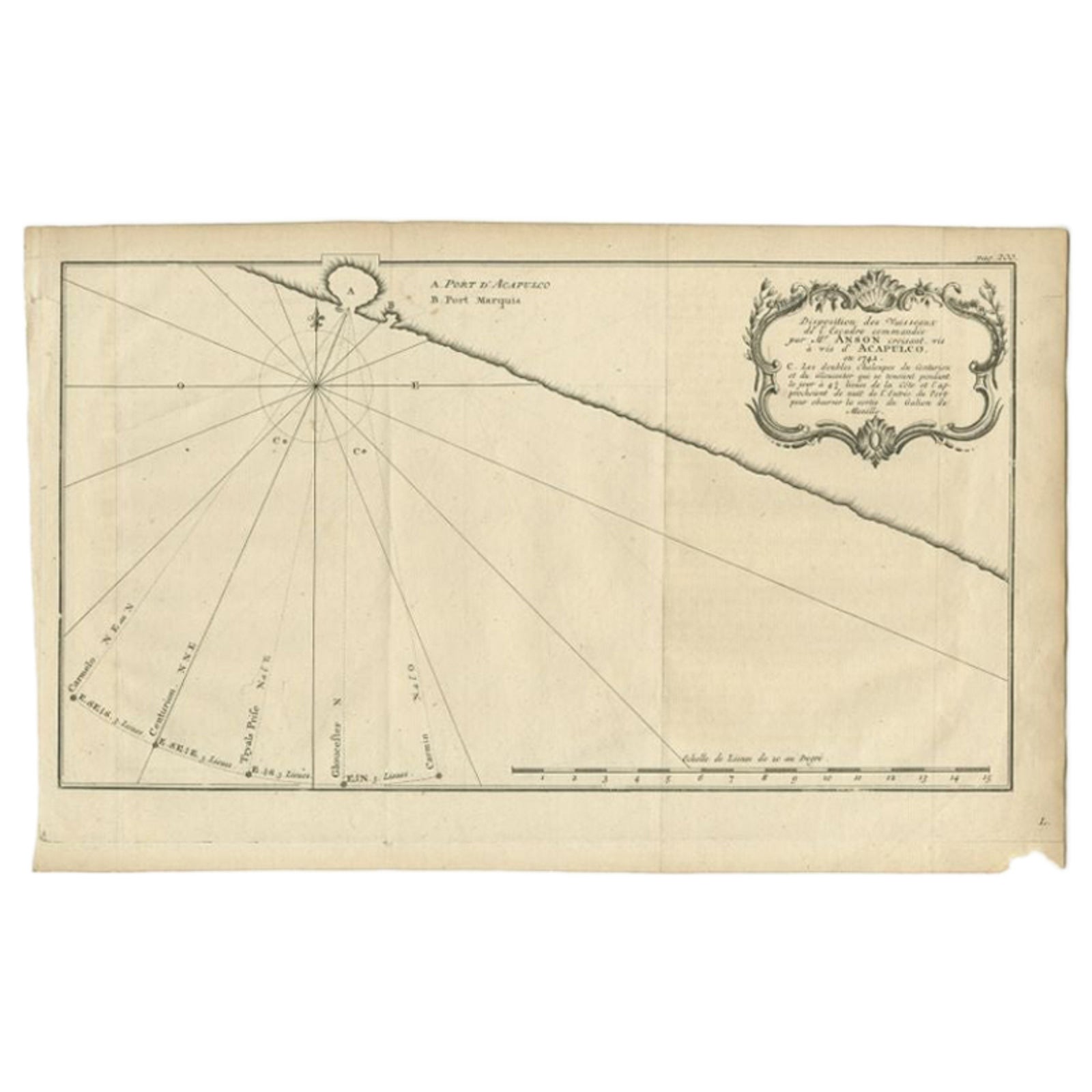 Antique Map of the Coast of Acapulco by Anson, c.1740