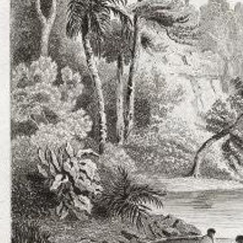 Antique Print of Sailors at New Ireland, 1836, close-up 1