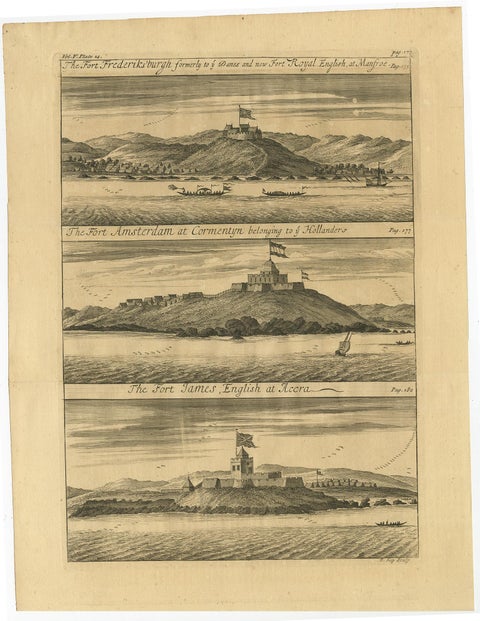 Copperplate Engraving Showing Forts on the West African Gold Coast, Ghana, 1744, view 2