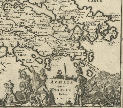 Original Antique Map of the Coast of Part of Greece, with Athens and Thebes, close-up 2