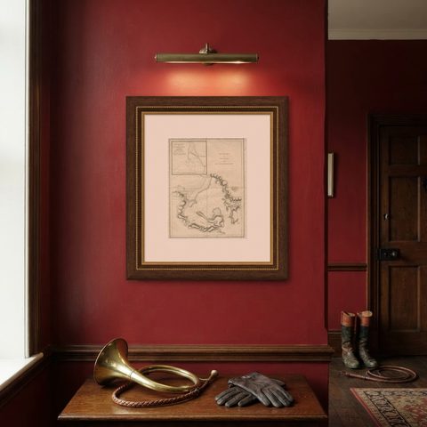 Old Map of Awatska Bay on the Coast of Kamchatka Peninsula, Russia by Cook, 1784, shown framed on a wall